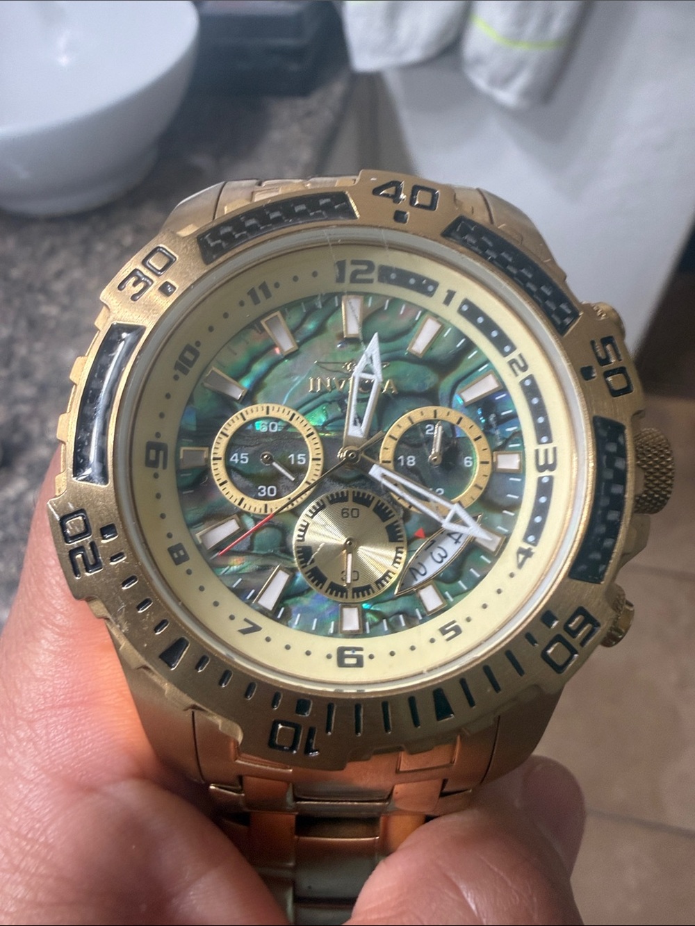 Invicta Pro Diver 50mm Gold Chronograph Abalone Dial Watch